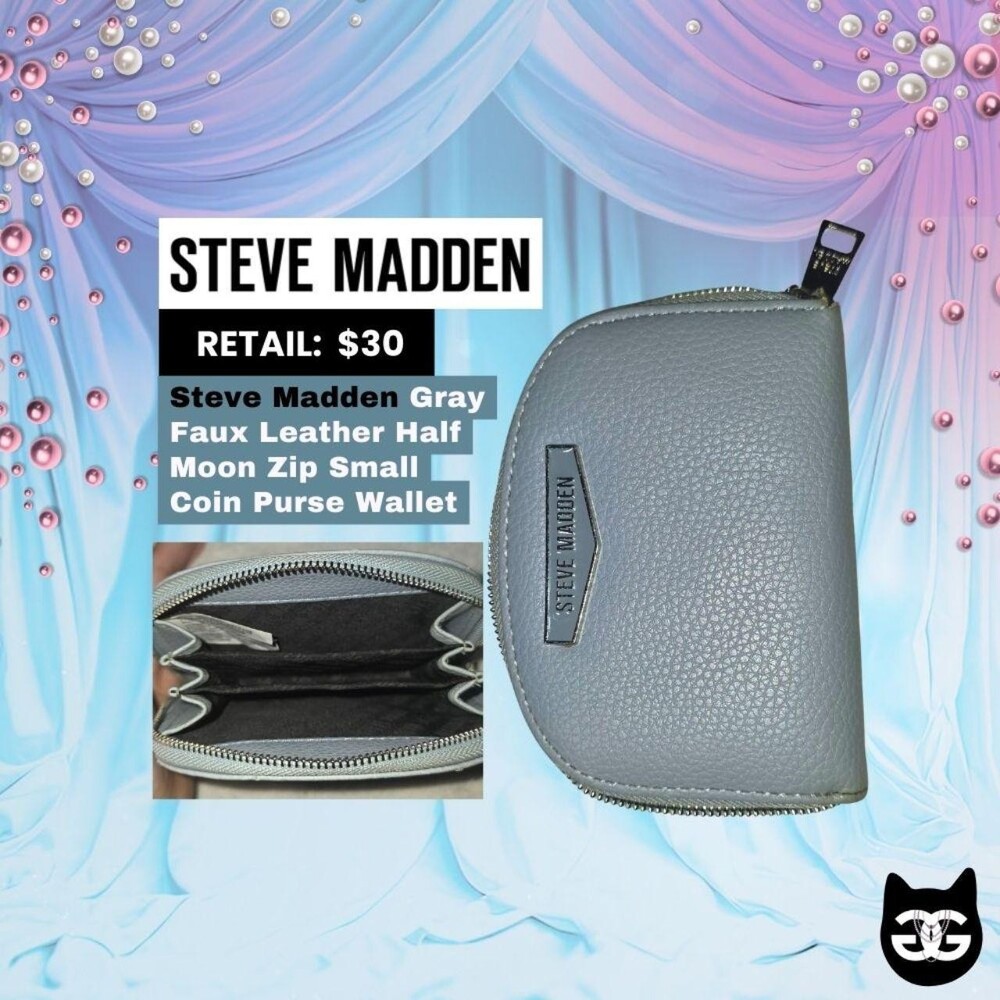 Steve Madden Gray Pebbled Faux Leather Half Moon Zip-Around Coin Purse Wallet